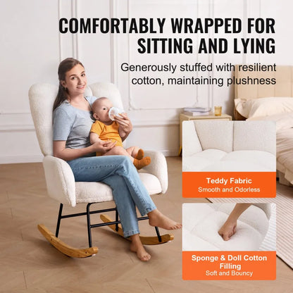 SX-40032 - Compact Ivory Rocking Chair for Nursery, 250 lbs Capacity