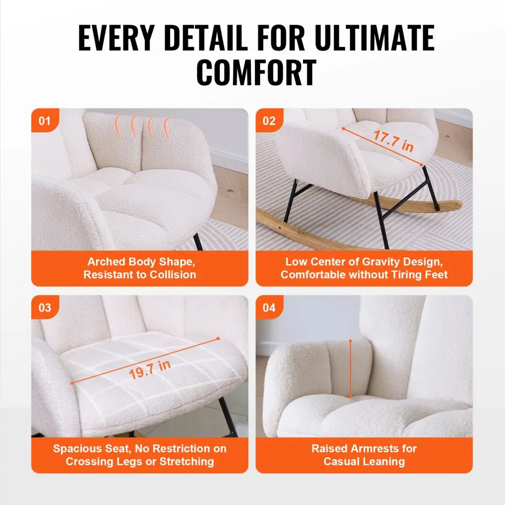 SX-40032 - Compact Ivory Rocking Chair for Nursery, 250 lbs Capacity