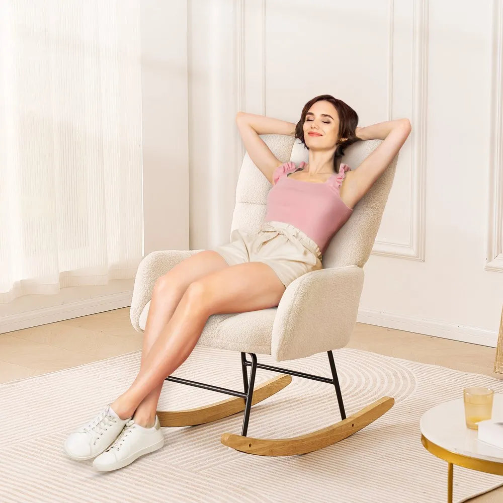 SX-40032 - Compact Ivory Rocking Chair for Nursery, 250 lbs Capacity