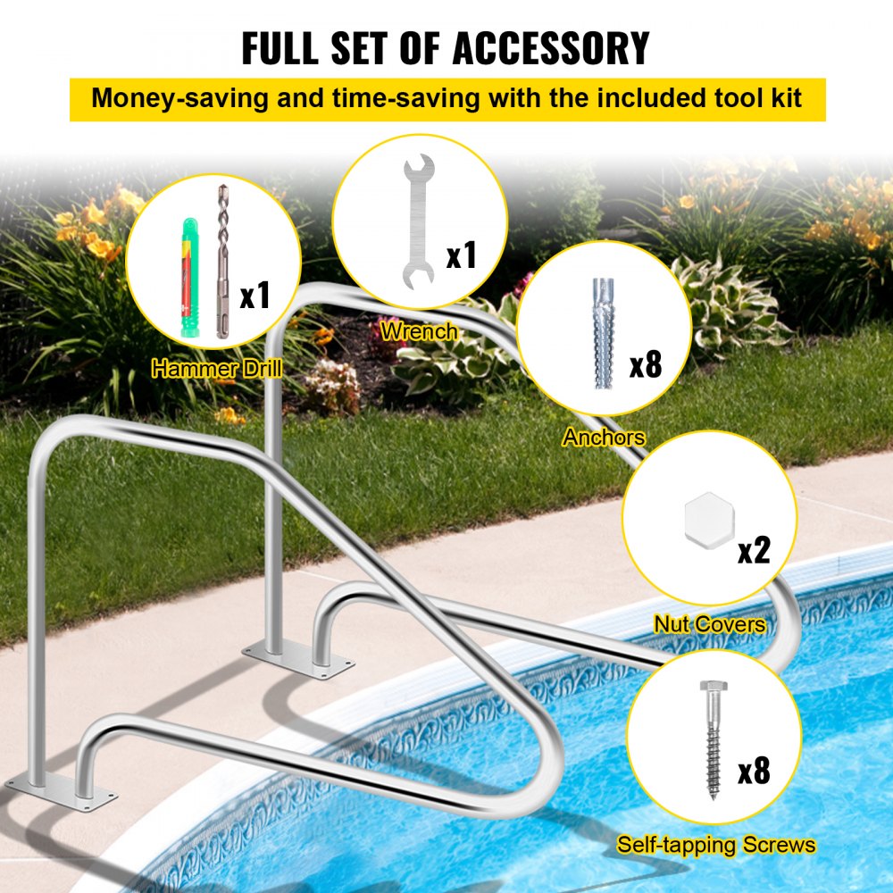 VV-YCFS-4W 49X34YC - 34" Stainless Steel Pool Handrail with Detachable Grip