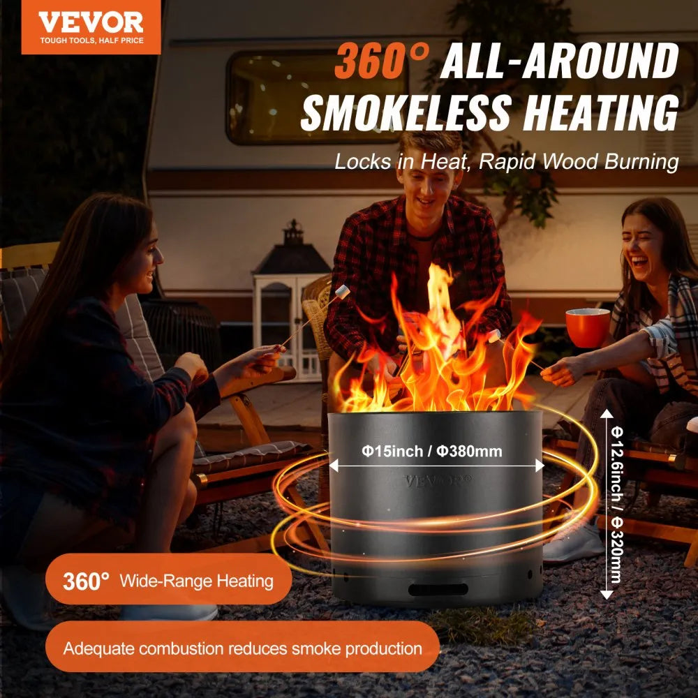 6834-38 - 15" VEVOR Smokeless Fire Pit with Durable Stainless Steel Design