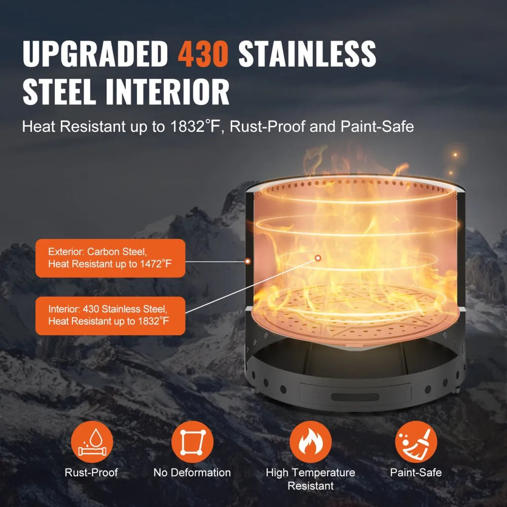 6834-38 - 15" VEVOR Smokeless Fire Pit with Durable Stainless Steel Design