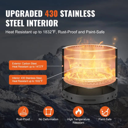 6834-38 - 15" VEVOR Smokeless Fire Pit with Durable Stainless Steel Design