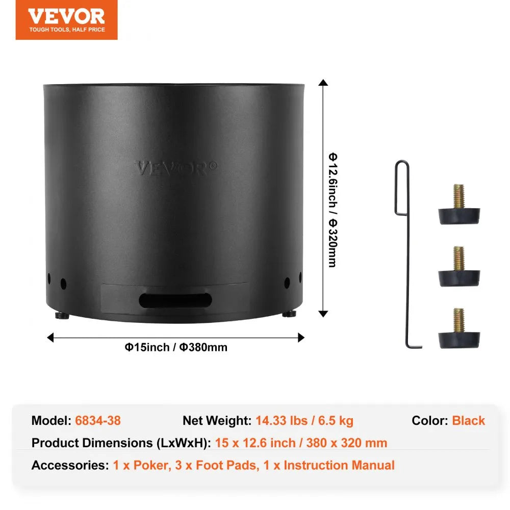 6834-38 - 15" VEVOR Smokeless Fire Pit with Durable Stainless Steel Design