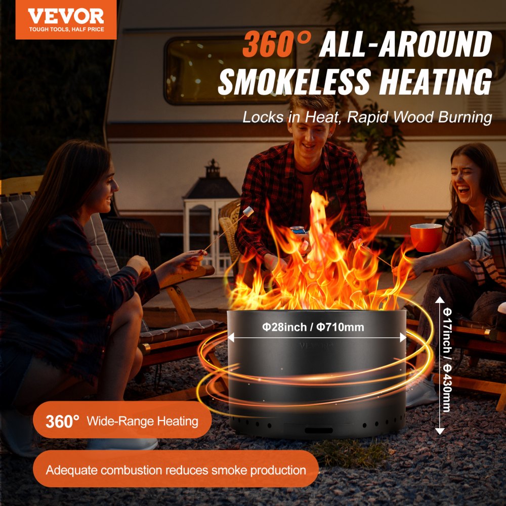 6834-71 - 28" VEVOR Smokeless Fire Pit in Durable Stainless Steel
