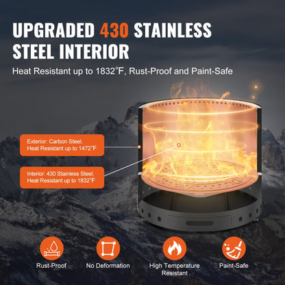 6834-71 - 28" VEVOR Smokeless Fire Pit in Durable Stainless Steel
