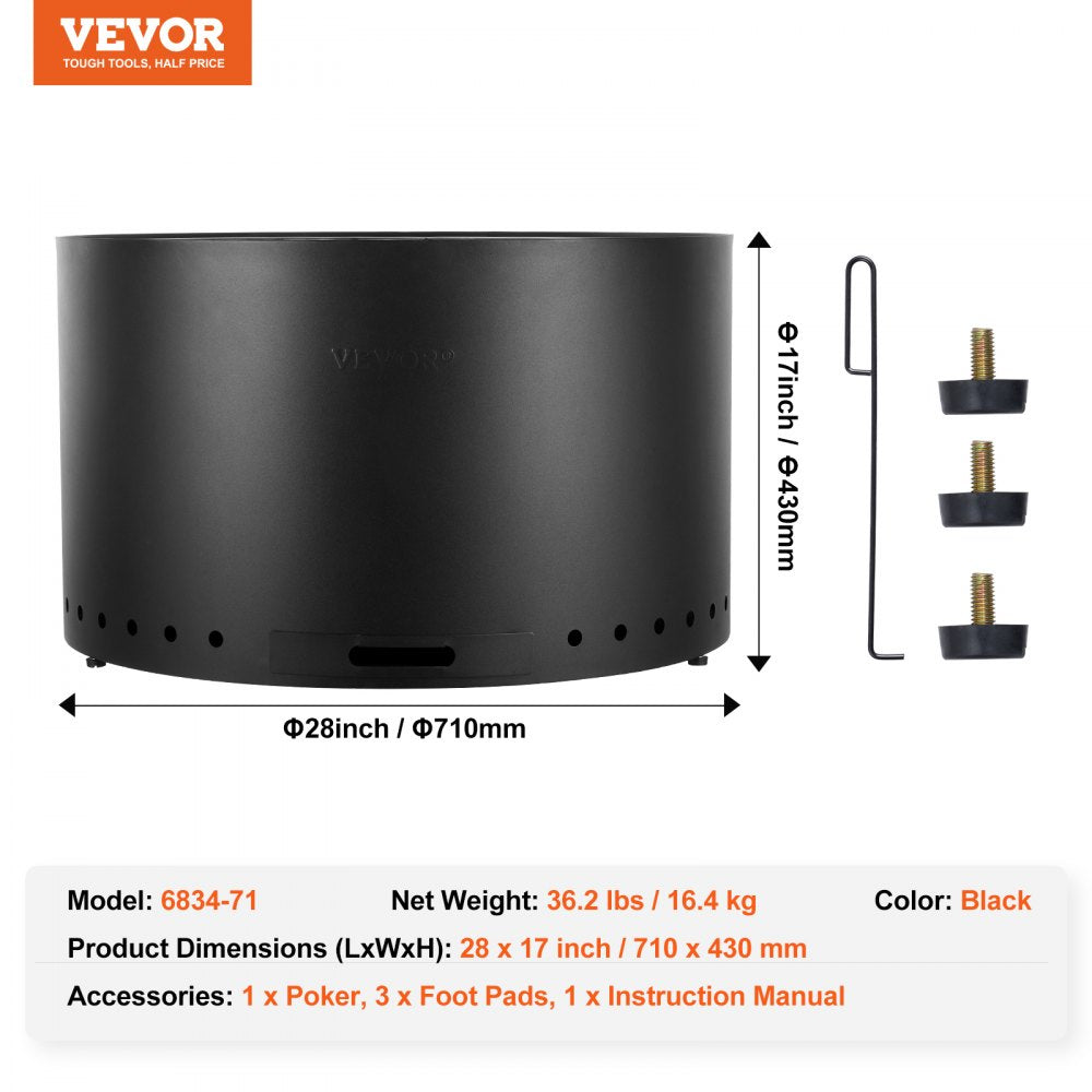 6834-71 - 28" VEVOR Smokeless Fire Pit in Durable Stainless Steel