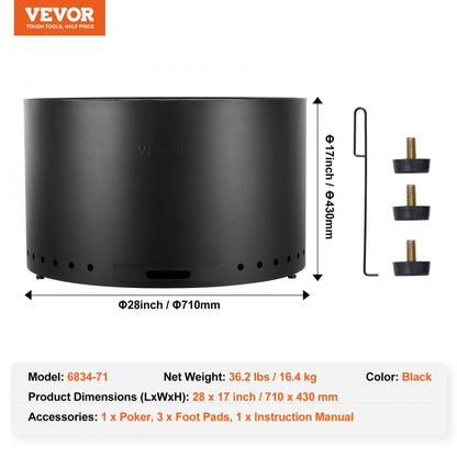 6834-71 - 28" VEVOR Smokeless Fire Pit in Durable Stainless Steel