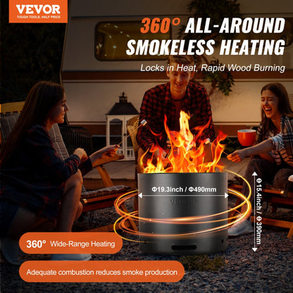 6834-49 - VEVOR Smokeless 19.3" Fire Pit - Durable Stainless Steel Design