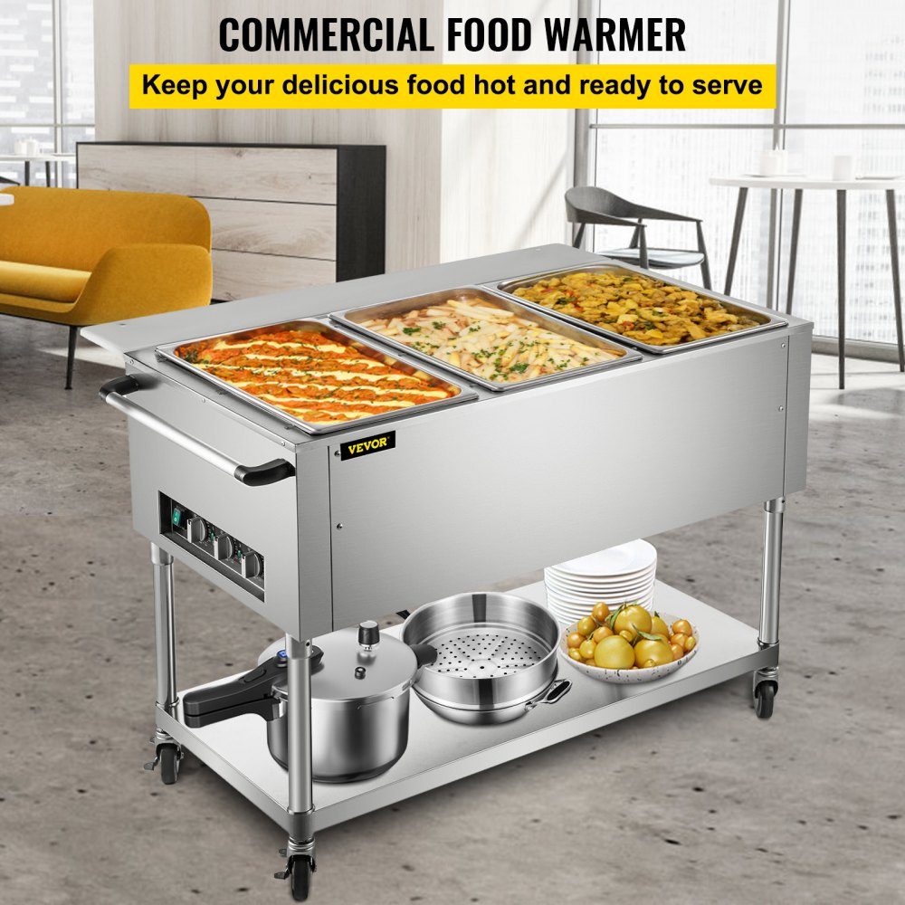 FZ-07C1 - Stainless Steel 3-Pan Food Warmer with Rotary Temp Control