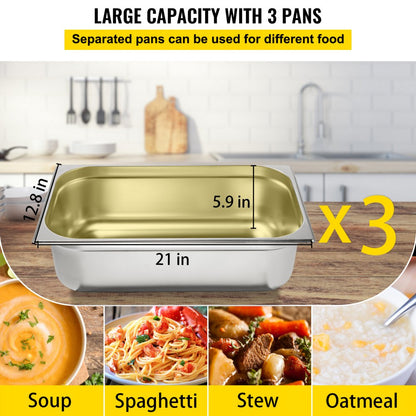 FZ-07C1 - Stainless Steel 3-Pan Food Warmer with Rotary Temp Control