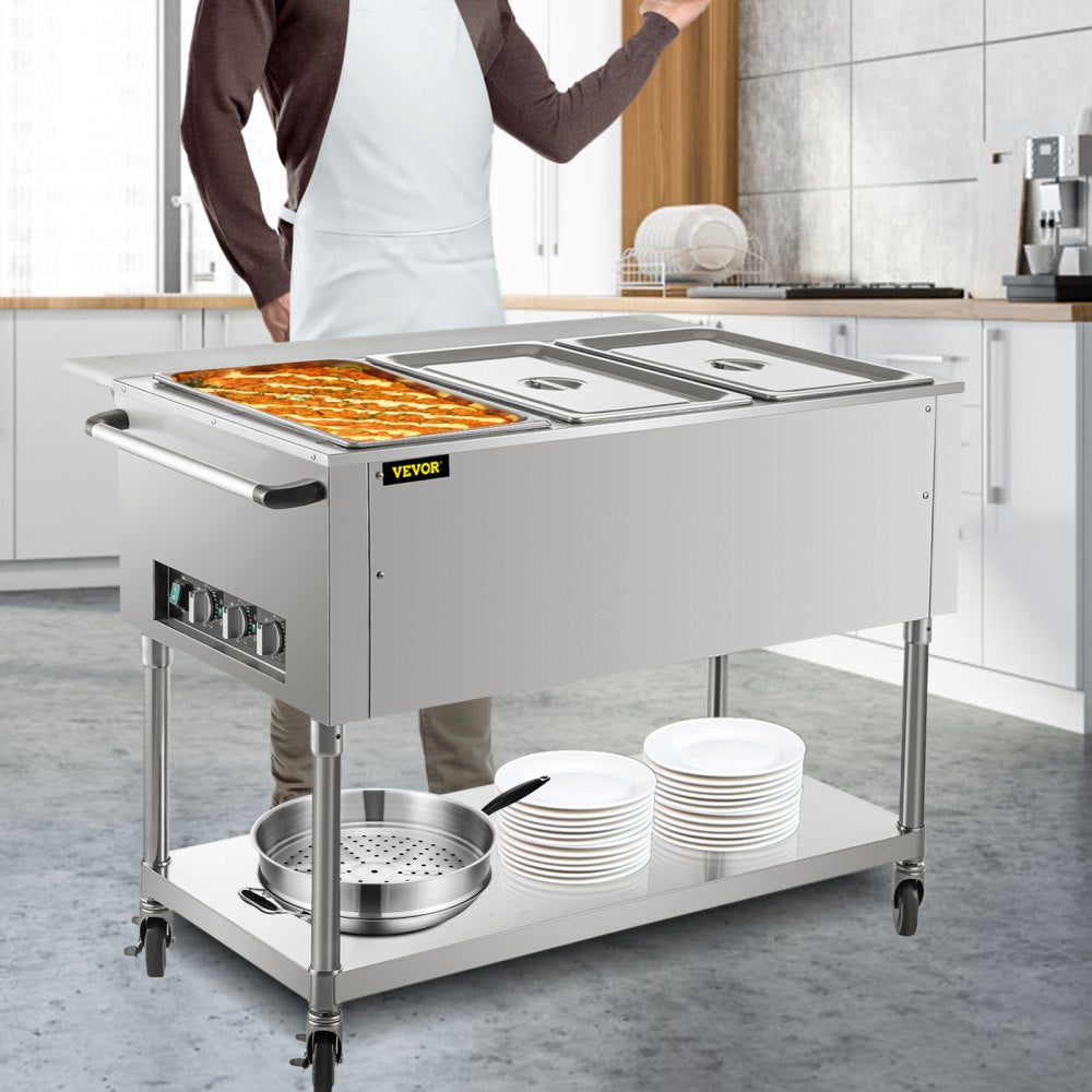 FZ-07C1 - Stainless Steel 3-Pan Food Warmer with Rotary Temp Control