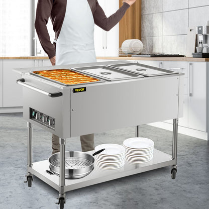 FZ-07C1 - Stainless Steel 3-Pan Food Warmer with Rotary Temp Control