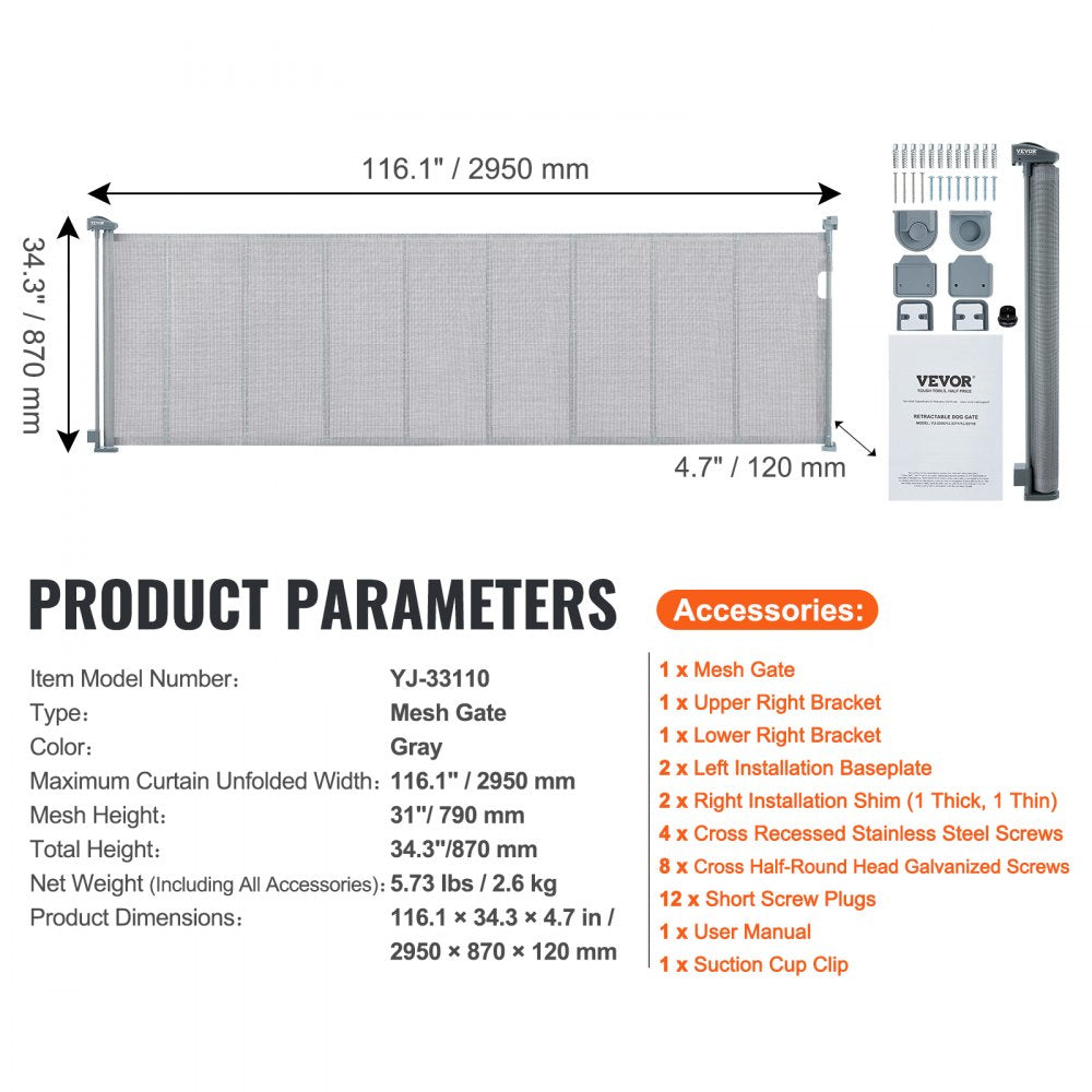 YJ-33110 - Versatile 31" Retractable Baby Gate for Pets & Kids