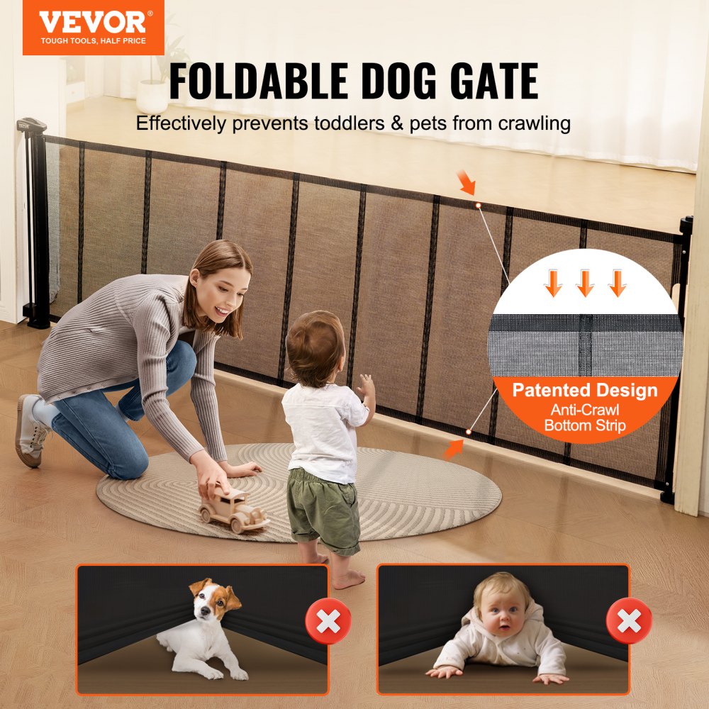 YJ-33110 - 34.2" Retractable Baby Gate with Anti-Crawl Mesh Design