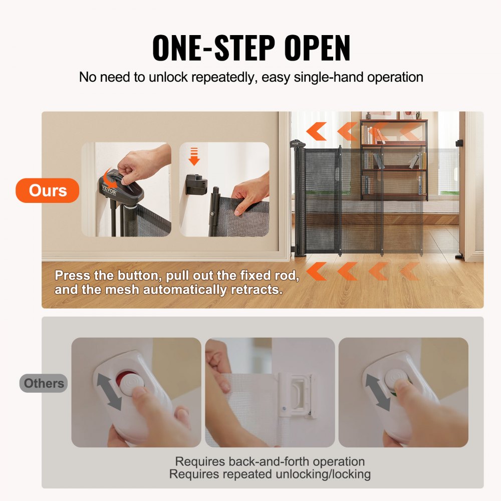 YJ-33110 - 34.2" Retractable Baby Gate with Anti-Crawl Mesh Design