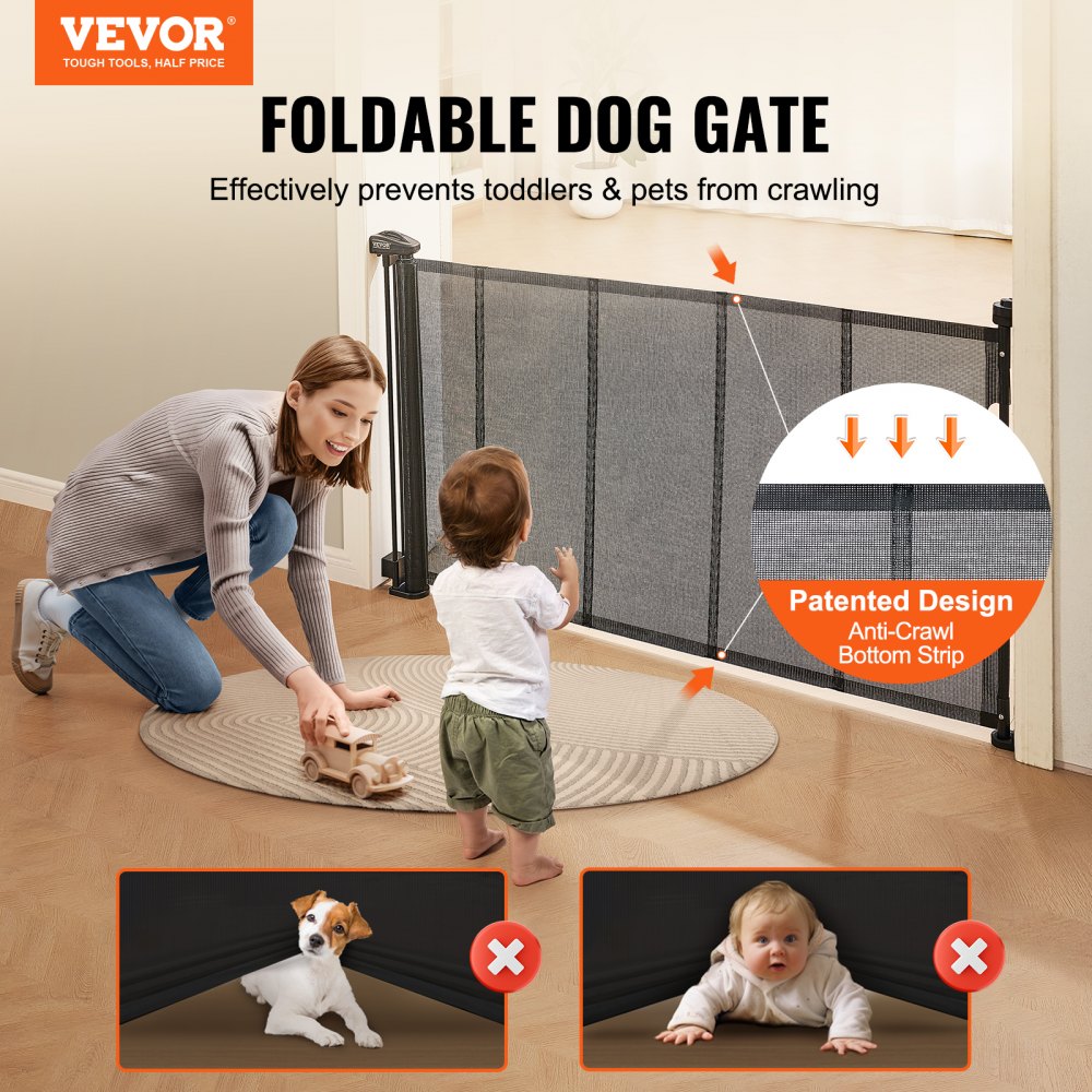 YJ-3355 - 34.2" Tall VEVOR Retractable Baby Gate, Extends 60" Wide