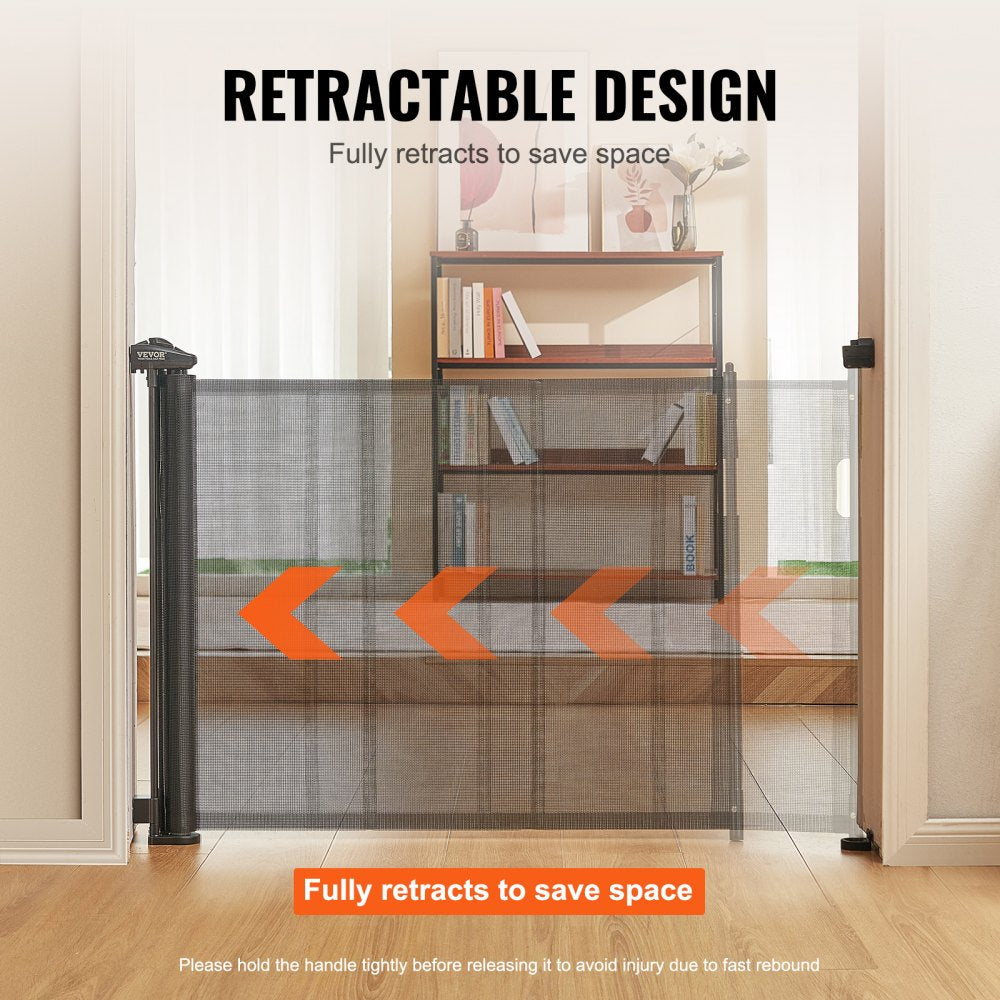 YJ-3355 - 34.2" Tall VEVOR Retractable Baby Gate, Extends 60" Wide