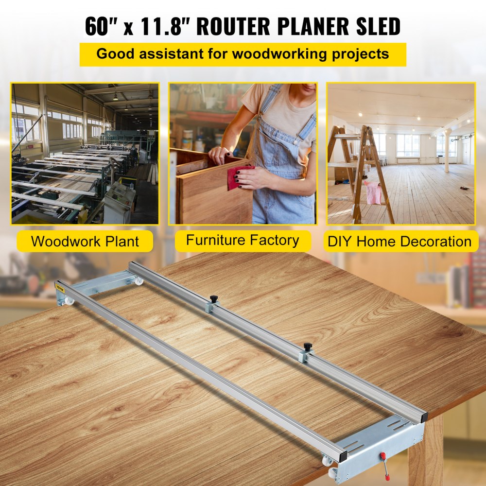 Planing Sled 60 in - 64" Aluminum Router Guide with Locking Handle