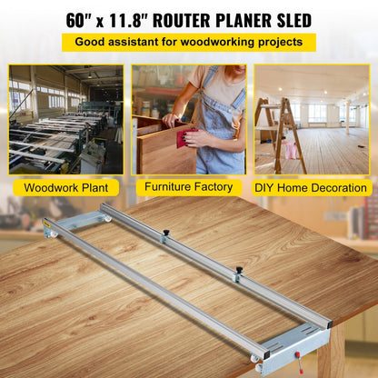 Planing Sled 60 in - 64" Aluminum Router Guide with Locking Handle