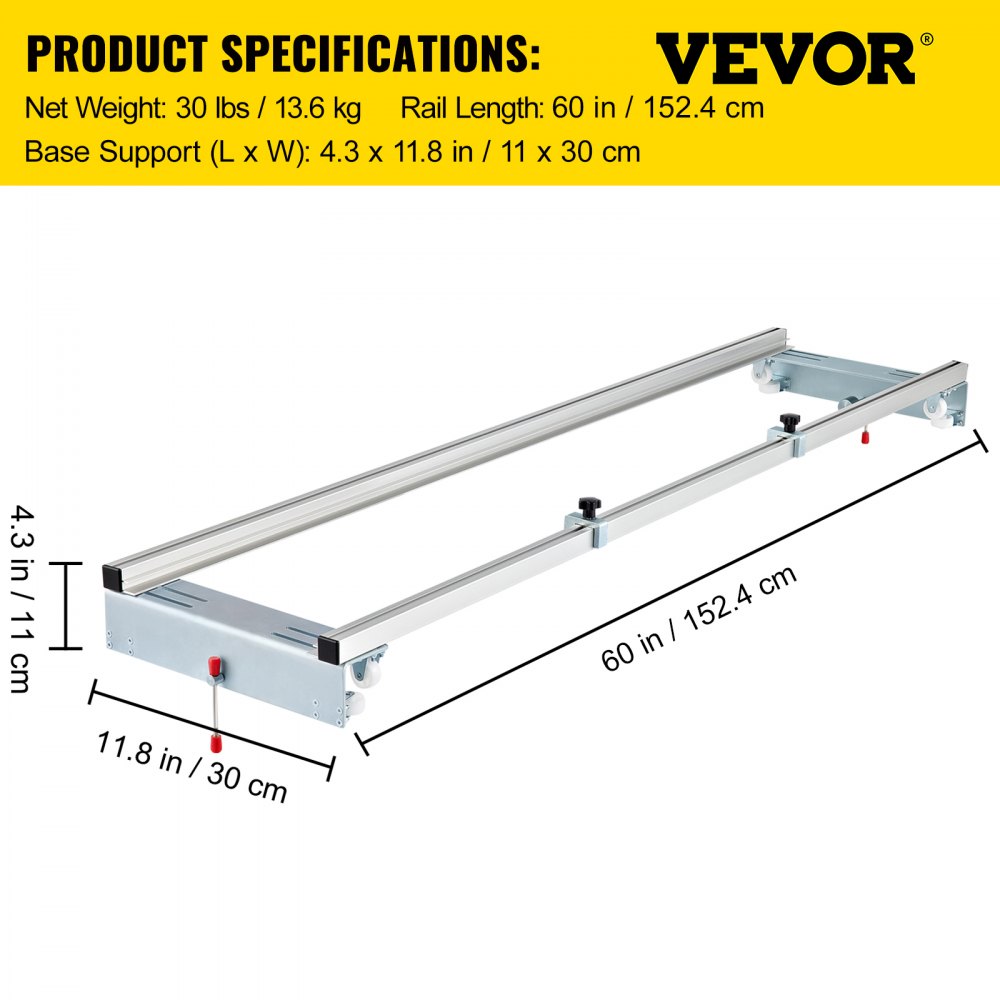 Planing Sled 60 in - 64" Aluminum Router Guide with Locking Handle