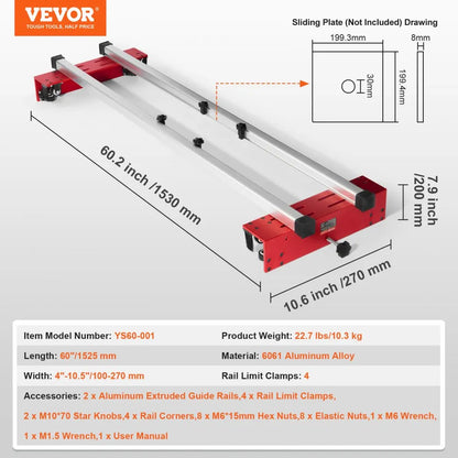 YS60-001 - Durable 60" Router Sled for Efficient Wood Slab Flattening