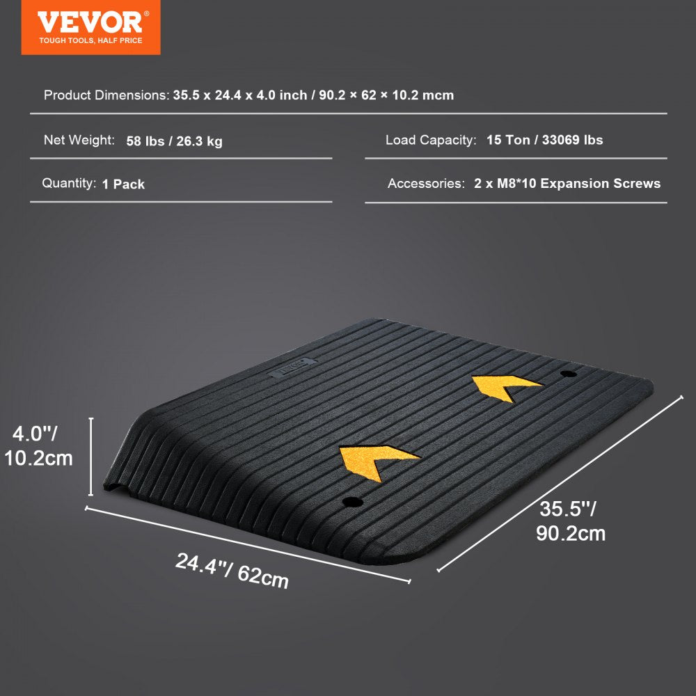 B001 - 4" High VEVOR Rubber Ramp, 35.5" L for Wheelchairs