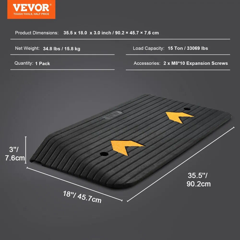 B001 - Durable 3-Inch Rubber Threshold Ramp for Seamless Accessibility