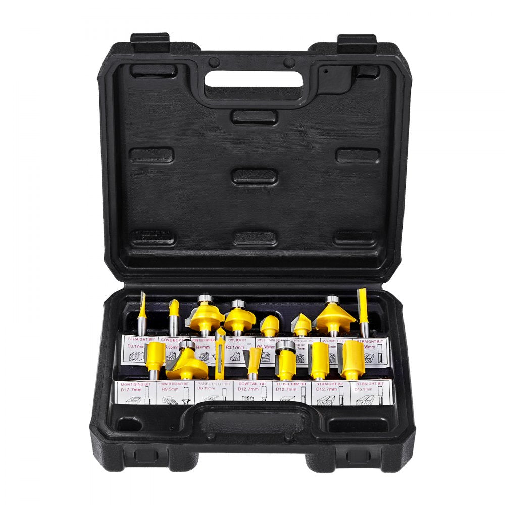 15PCS-A*6.35mm - 15-Piece Carbide Router Bit Set with 1/4 Inch Shank