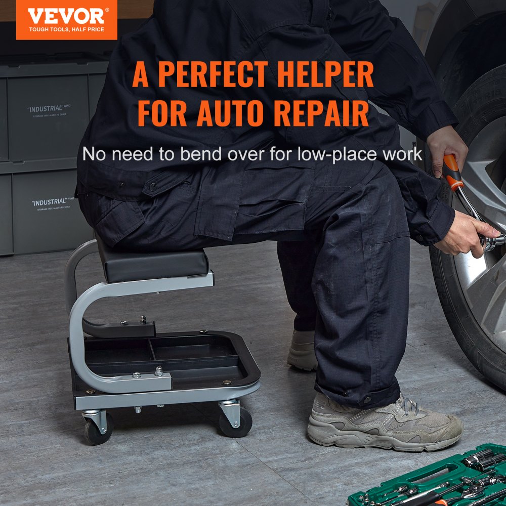 010174206832 - Durable 250 lb Garage Stool with 360° Casters