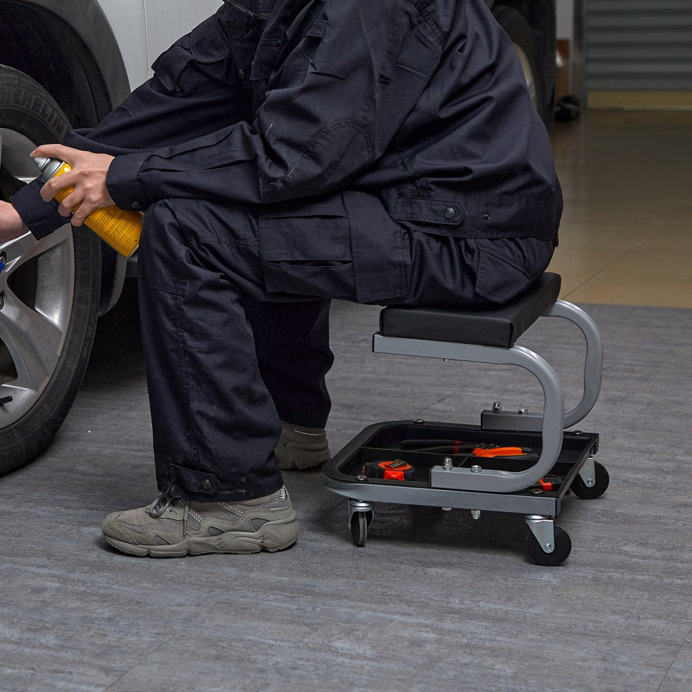 010174206832 - Durable 250 lb Garage Stool with 360° Casters