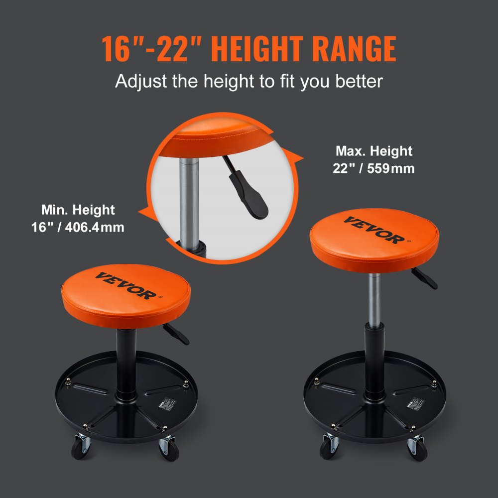010934585246 - Ergonomic Rolling Creeper Stool, 16-22" Adjustable Height with Tool Tray
