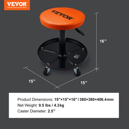 010934585246 - Ergonomic Rolling Creeper Stool, 16-22" Adjustable Height with Tool Tray