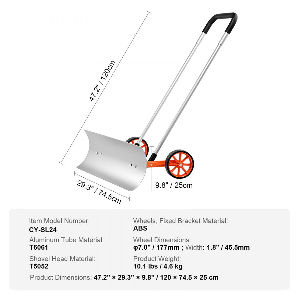 CY-SL24 - 30" Heavy-Duty Snow Shovel with Wheels for Easy Maneuvering