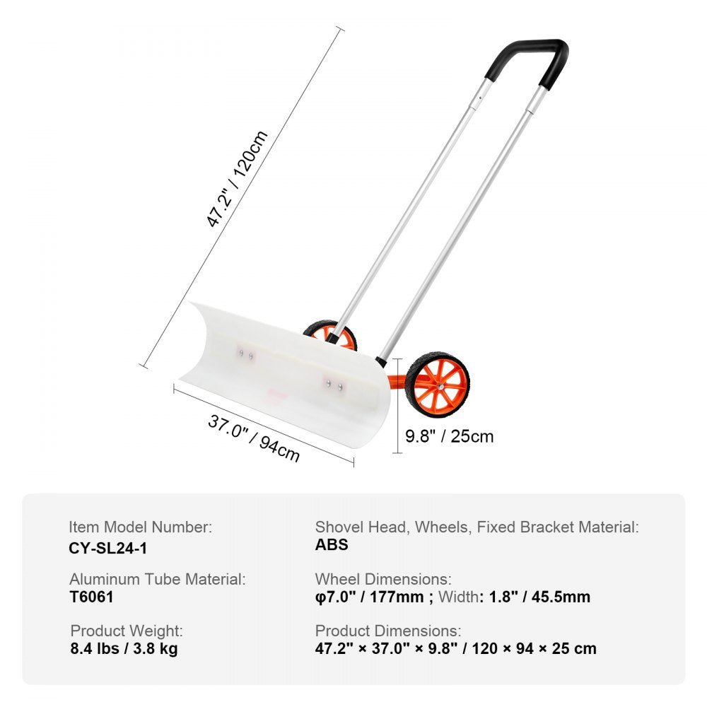 CY-SL24-1 - 37" VEVOR Snow Shovel with Wheels for Effortless Snow Removal