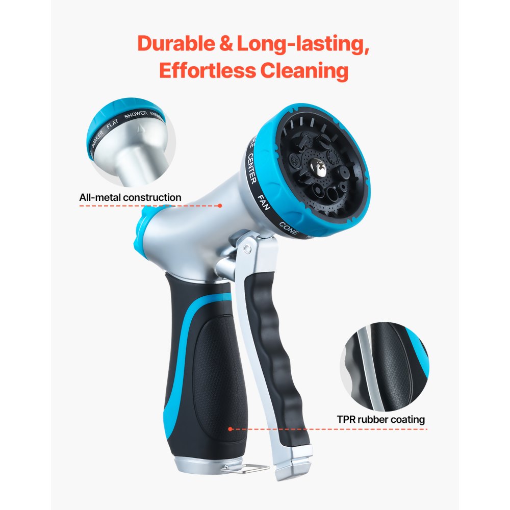 GN150761 - Heavy-Duty Metal Hose Nozzle with 10 Spray Modes