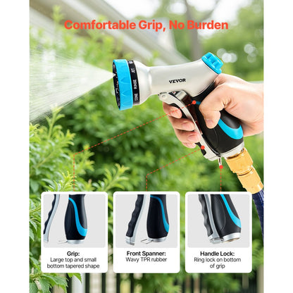 GN150761 - Heavy-Duty Metal Hose Nozzle with 10 Spray Modes