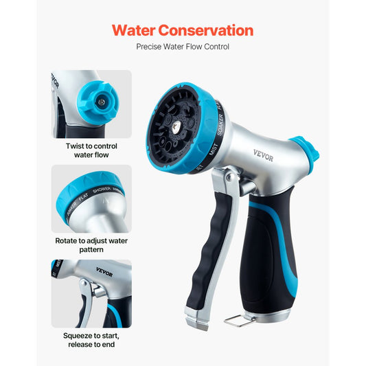 GN150761 - Heavy-Duty Metal Hose Nozzle with 10 Spray Modes