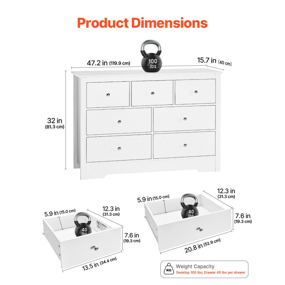 SR247245 - Stylish 7-Drawer Dresser with Metal Handles and Elegant Design