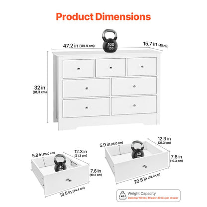 SR247245 - Stylish 7-Drawer Dresser with Metal Handles and Elegant Design