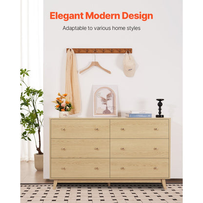 SR247246 - Elegant 6-Drawer Dresser with Metal Handles and Sturdy Design