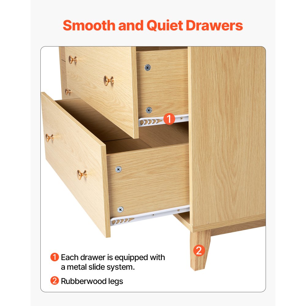 SR247246 - Elegant 6-Drawer Dresser with Metal Handles and Sturdy Design