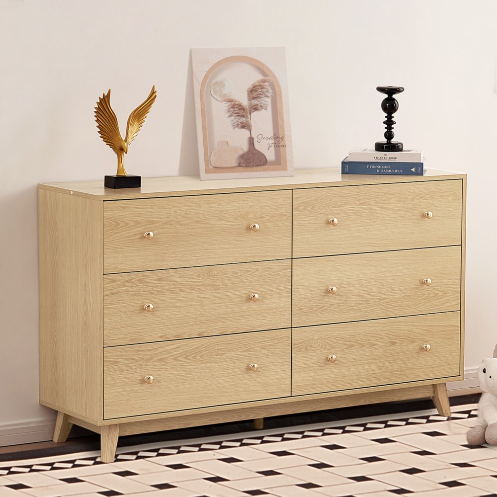 SR247246 - Elegant 6-Drawer Dresser with Metal Handles and Sturdy Design