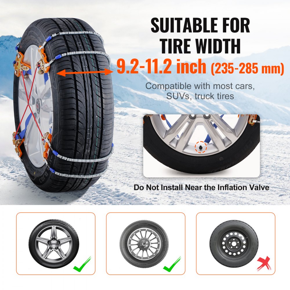 ZT-265 - Heavy-Duty Snow Chains for 9.2-11.2in Tires, Quick Install