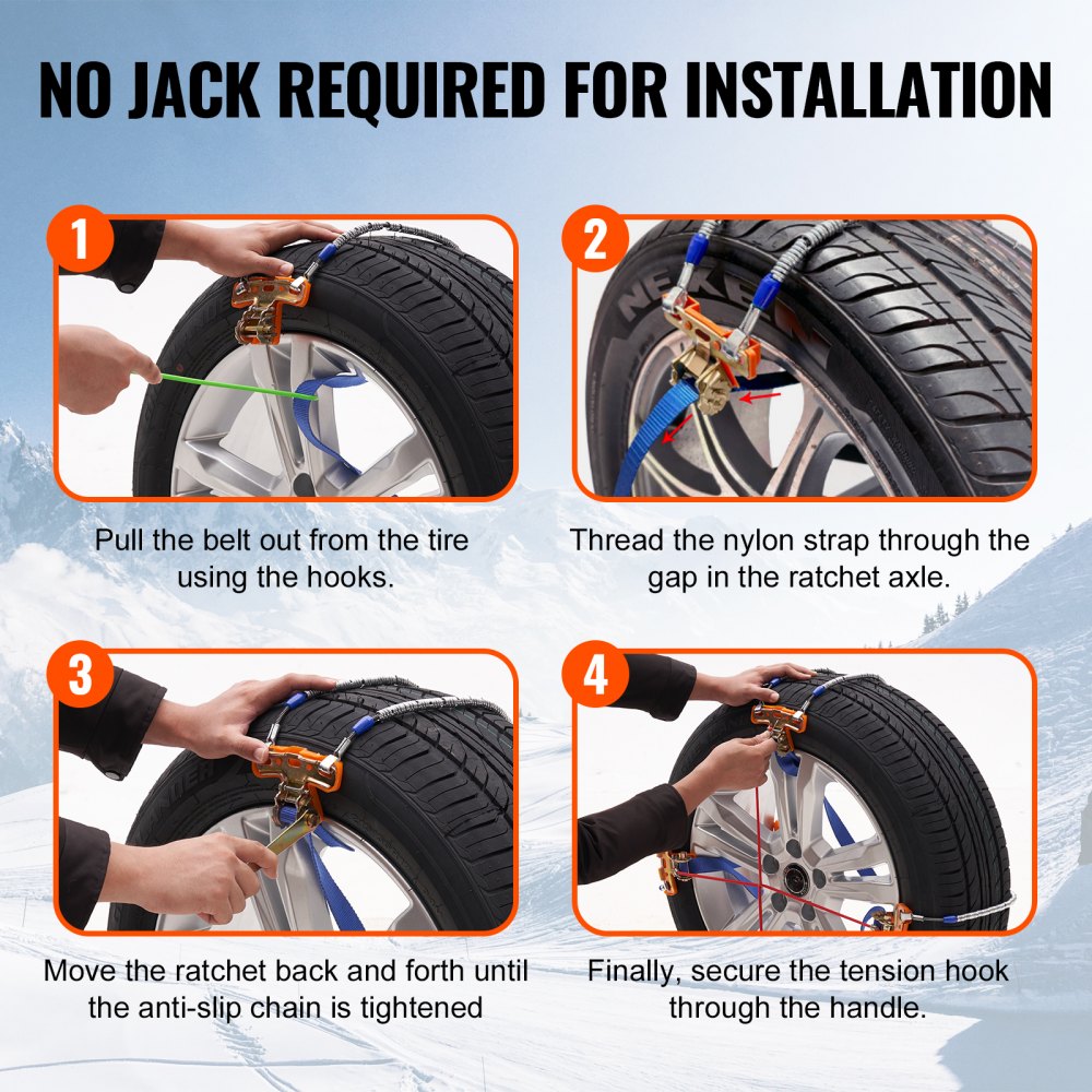ZT-265 - Heavy-Duty Snow Chains for 9.2-11.2in Tires, Quick Install