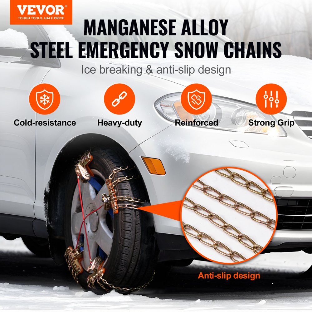 ZN4-M - Durable Snow Chains for 8-8.8 in Tires, Quick Installation