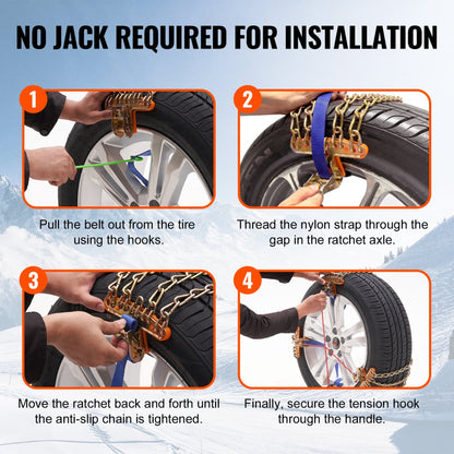 ZN4-M - Durable Snow Chains for 8-8.8 in Tires, Quick Installation