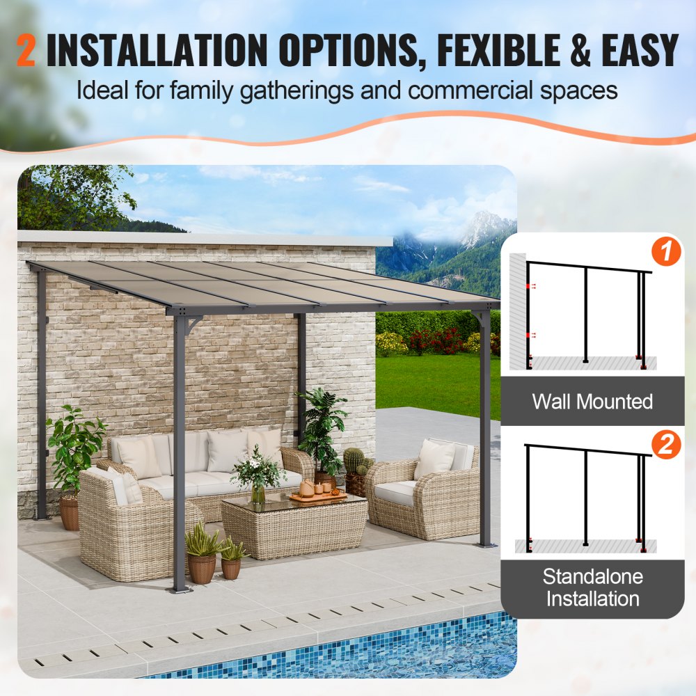 ZW-002 - Durable Lean-to Gazebo with Hard Top for All-Season Outdoor Use