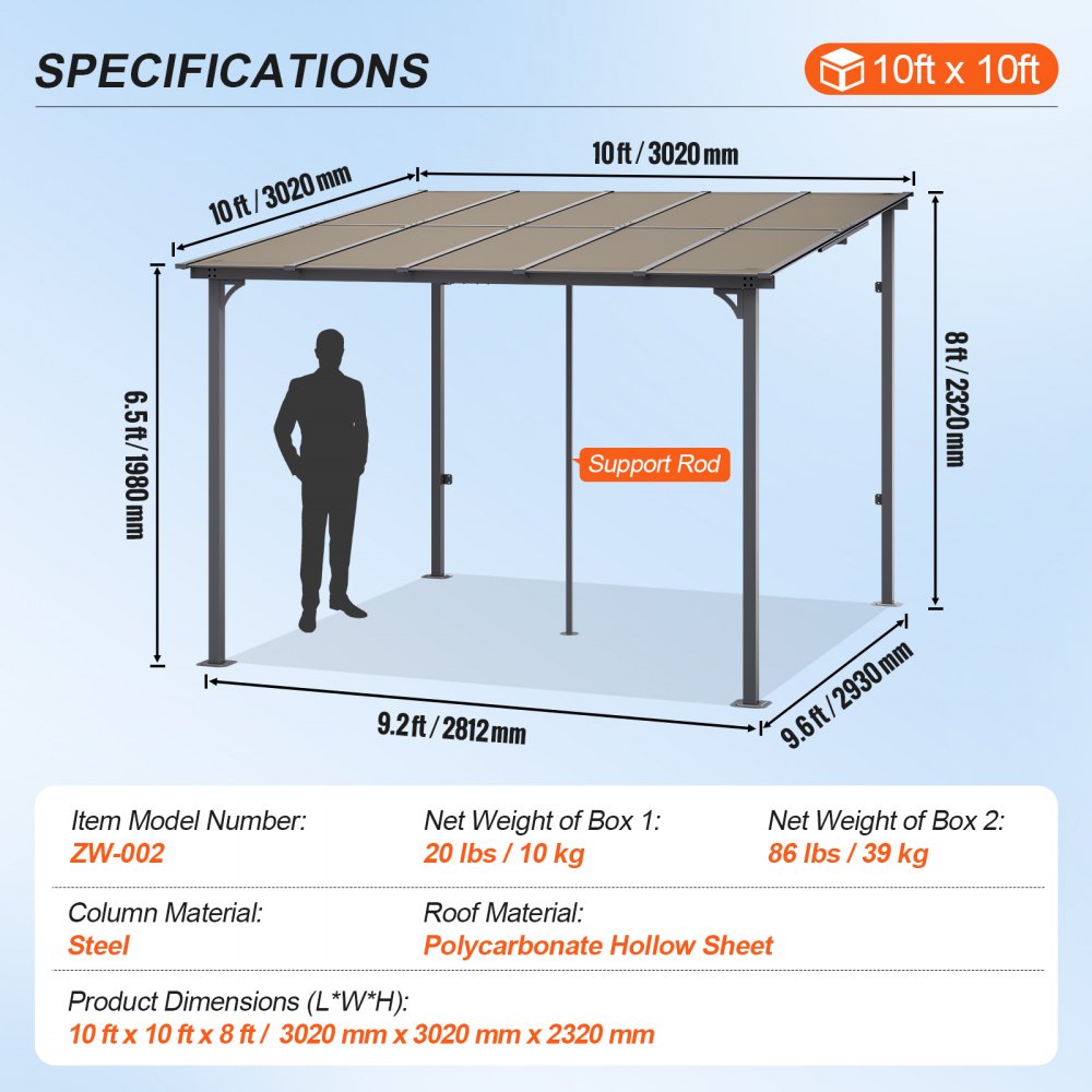 ZW-002 - Durable Lean-to Gazebo with Hard Top for All-Season Outdoor Use