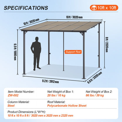 ZW-002 - Durable Lean-to Gazebo with Hard Top for All-Season Outdoor Use
